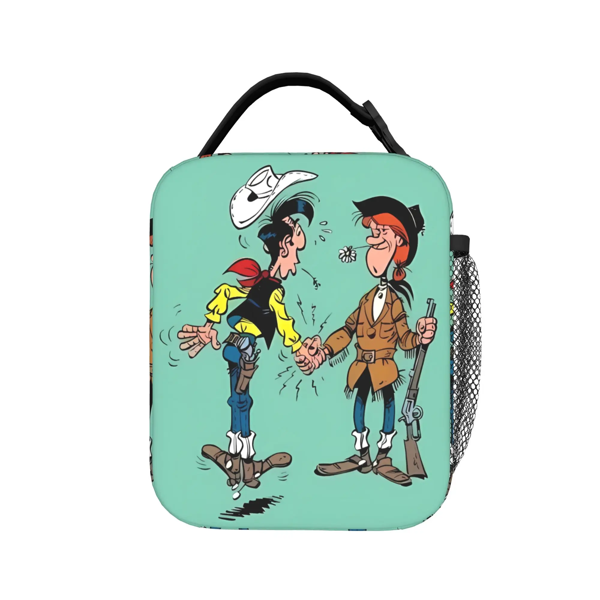 Lucky Luke Cartoon Comics  Lunch Bag  Casual Lunch Box Outdoor Picnic Portable Zipper Thermal Tote Handbags For Women Cooler Bag