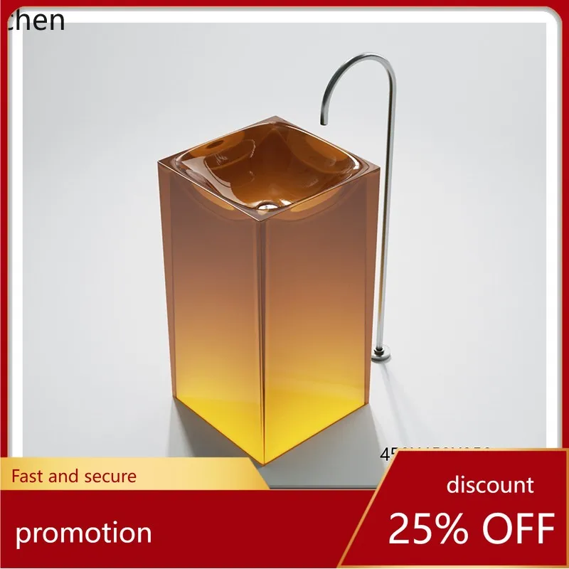 

HT floor-to-ceiling bathroom integrated hand wash basin transparent resin art basin column basin customization