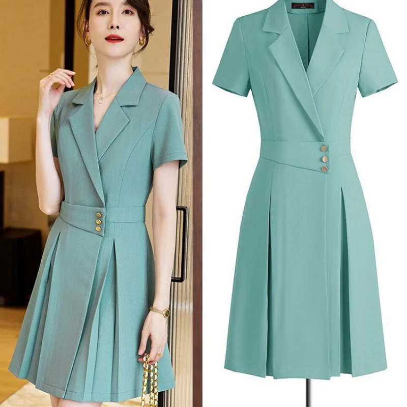 

Summer suit dress for women, professional attire, elegant goddess style, high-end pleated skirtOLWaist-cinching, slimming, light