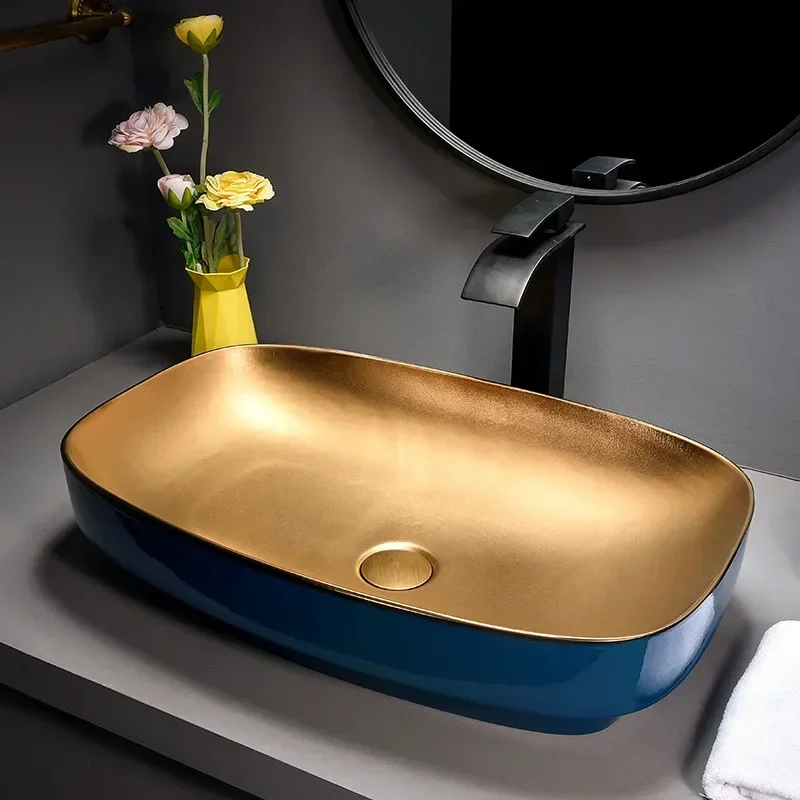 A Ceramic Mid-Basin Semi-Embedded Single-Sided Basin Bathroom Wash Basin Home Use and Commercial Use Washbasin Art Wash Basin