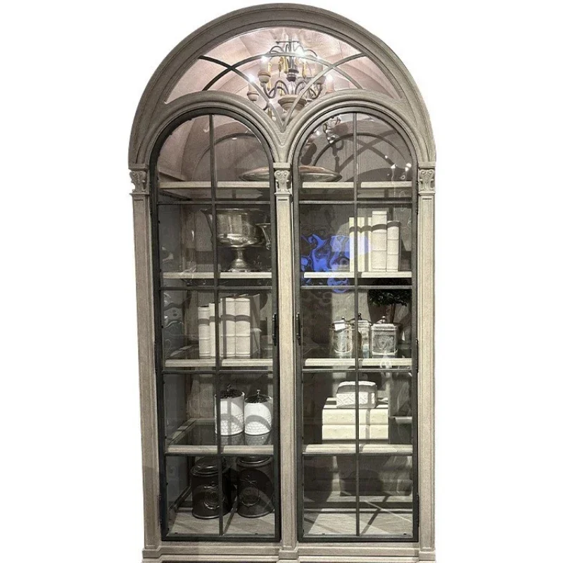 

North American bookcase European retr o carved display ca binet French spe cial-shaped soli d wo od