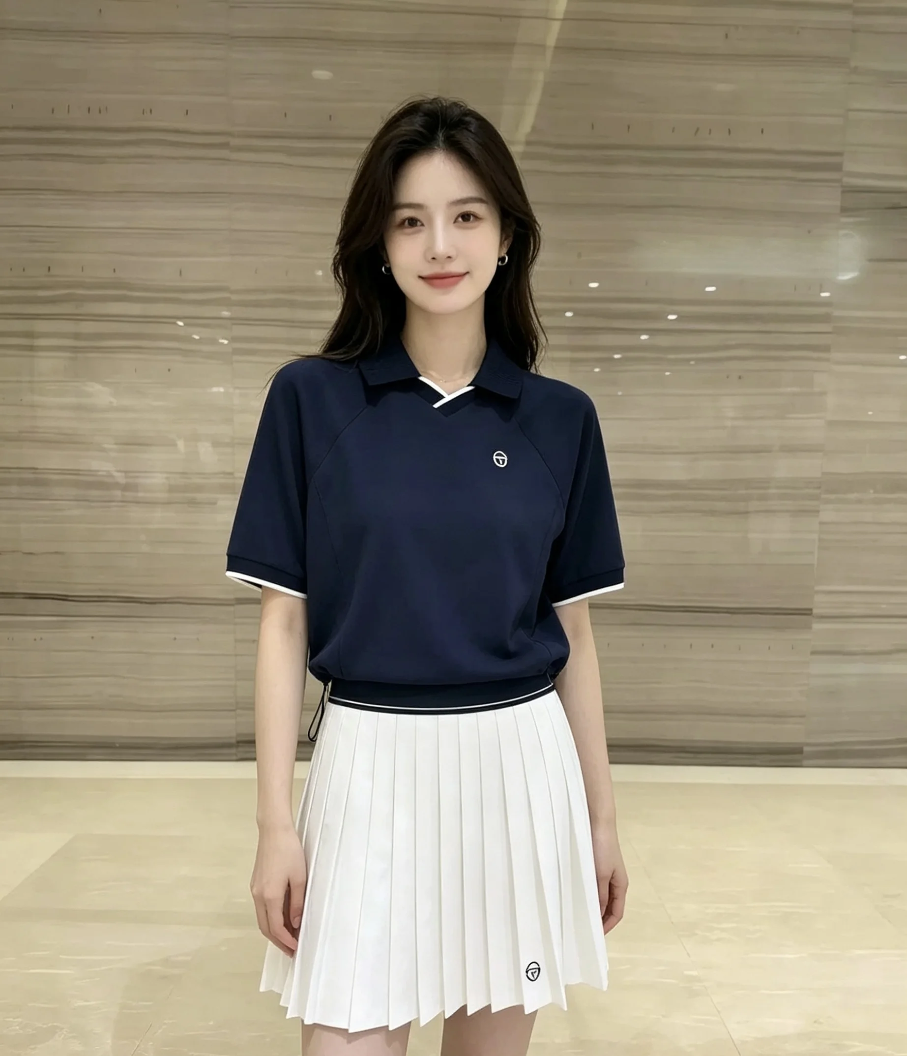 Sergio Tacchini Camiseta feminina de tênis com cordão elástico de secagem rápida, manga curta, roupas esportivas, suprimentos para fãs de fitness