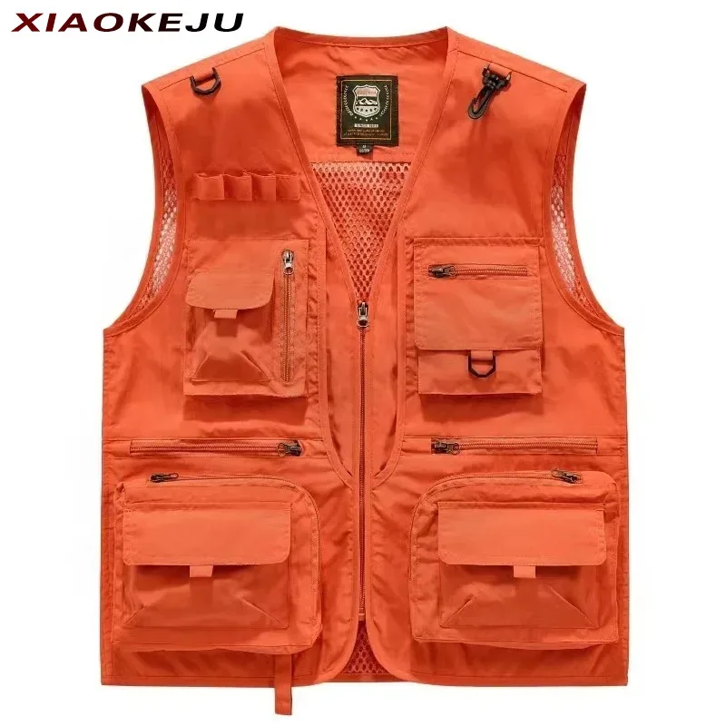 Hunting Men's Pocket Sleeveless Jacket Motorcyclist Vest Waterproof Luxury Clothing Work Windbreaker Large Size Multi-pocket Man