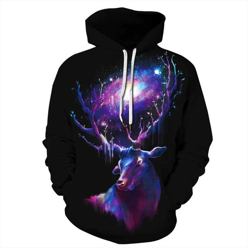 

2021 New Spring And Autumn 3D Printing Hoodies Men starry sky Elk Oversized Hoodie Sweatshirt Harajuku Streetwear Pullovers Tops