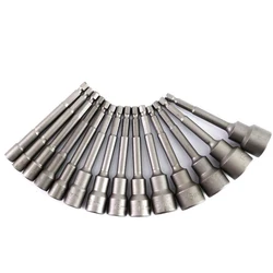 Magnetic Impact Nut Screwdrive Socket Set Metric Grade Nut Driver Drill Bit Set 6.35mm Hex Shank 100mm Drill Bits Adapter Tools