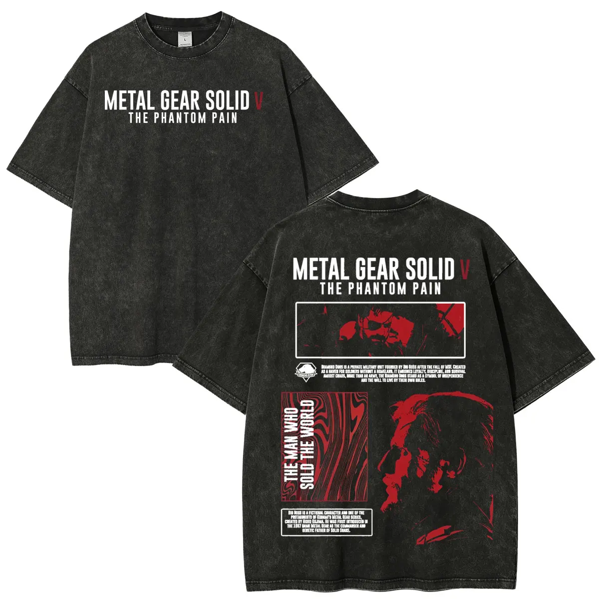GAME Metal Gear Solid 5 The Phantom Pain Venom Snake Vintage Washed T-Shirts für Herren und Damen, Oversized Kurzarm-T-Shirt, Streetwear – Detail 2