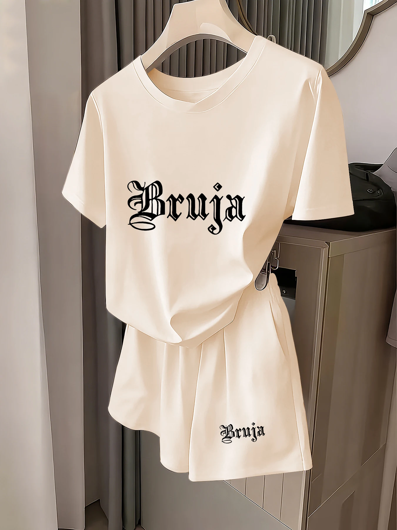 

Весенне-летний комплект из футболки и шорт с готическим принтом Bruja, персонализированный повседневный комплект из двух предметов