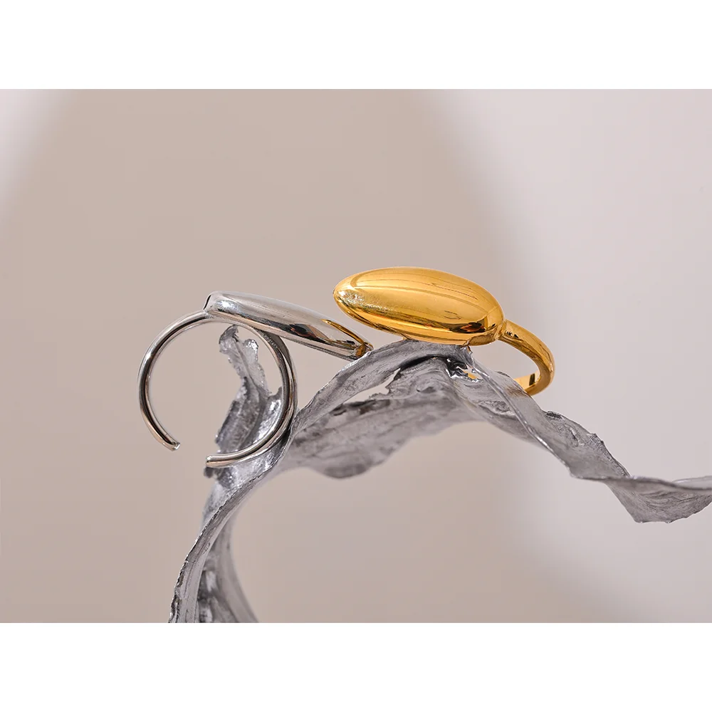 Yhpup Stylish Unique Stainless Steel Geometric Open Ring Simple Metal Gold Silver Color Rust Proof Stain Less Jewelry for Women