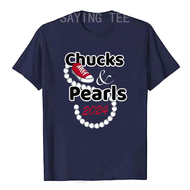 Chucks and Pearls Cute Women 2024 T-Shirt Feminism Support Pro Harris Fans Clothes Short Sleeve Blouses Feminist Campaign Tees