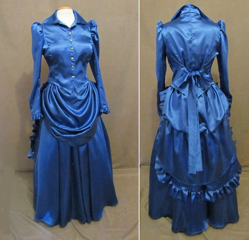 

1860s Victorian Bustle Blue Ball Gown Edwardian Duchess Daily Travel Dress Medieval Retro Walking Dress Circus Theater Costume