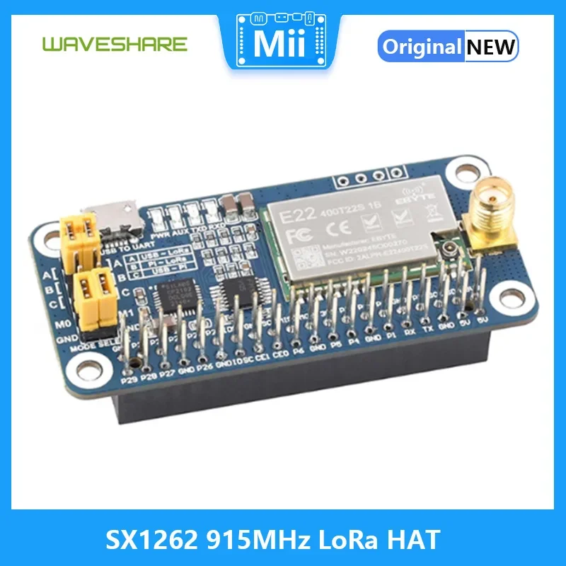 Waveshare SX1262 LoRa HAT for Raspberry Pi, Spread Spectrum Modulation, 915MHz Frequency Band