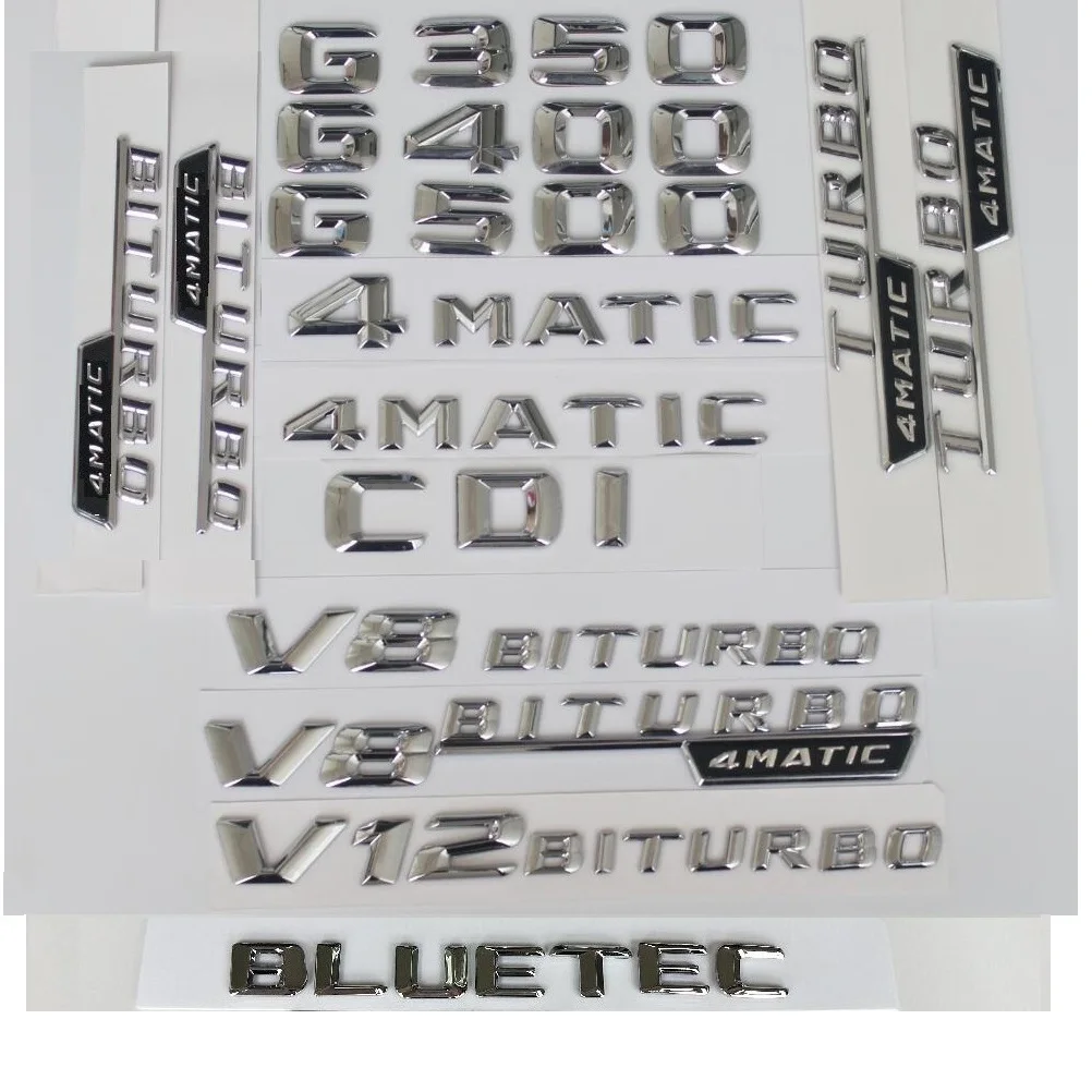 

Chrome Trunk Rear Letters Decal Sticker for Mercedes Benz G350 G400 G450 G500 G550 V8 BITURBO AMG 4MATIC