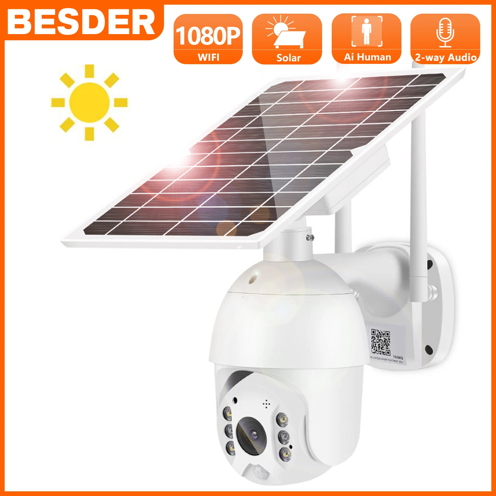 

BESDER 2MP Solar IP Camera 4G SIM and WiFi PIR Detection Starlight Night Vision Monitor Solar Energy Security Video Surveillance