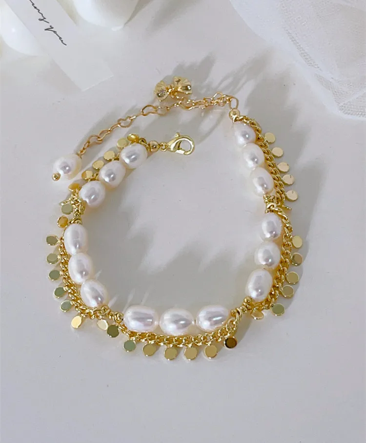 Golden Vintage Pearls Chain Bracelet for Female, Luxury Bow Tassel, Handmade Decoration, Original Design, New Arrival, 2024