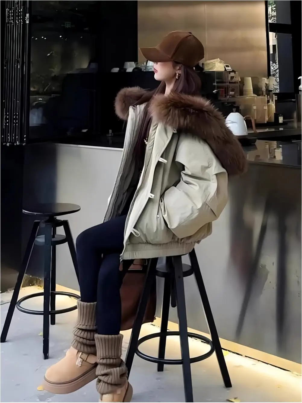 

Fashionable Short Thickened Cotton Jacket Women's Winter Coat with Hood Horn Button Korean Style Warm Outerwear for Ladies