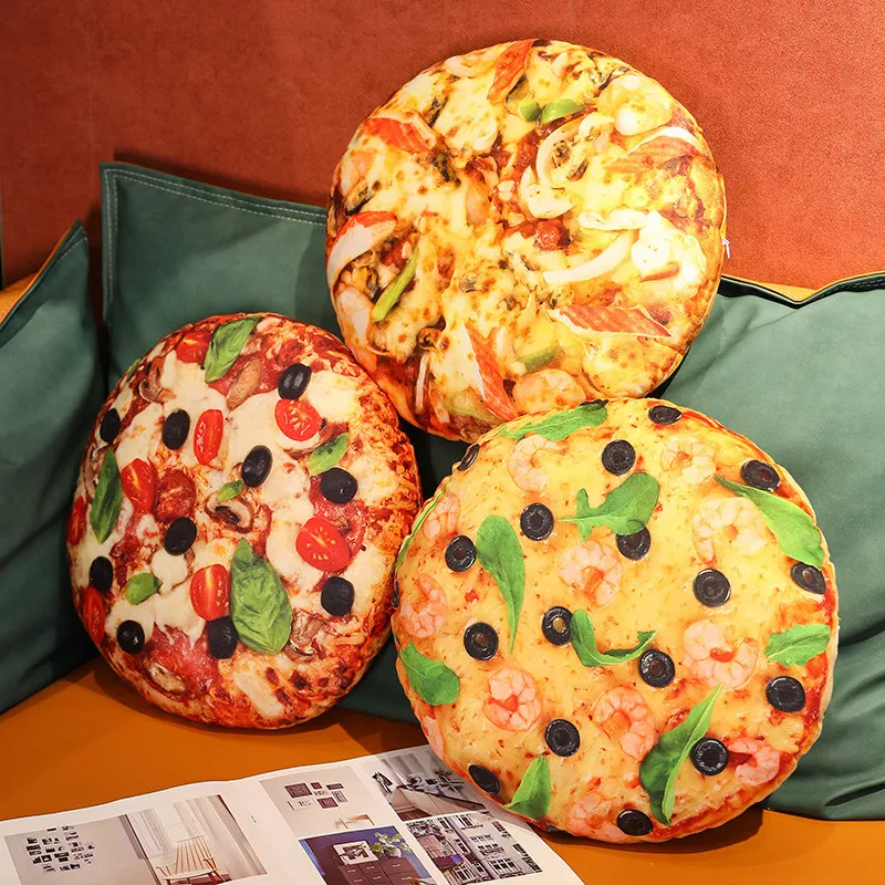 Creative Simulation Pizza Plush Throw Pillow Toy Cute Stuffed Food Bacon Seafood Beef Pizza Plushies Cushion Anime Soft KidsToys