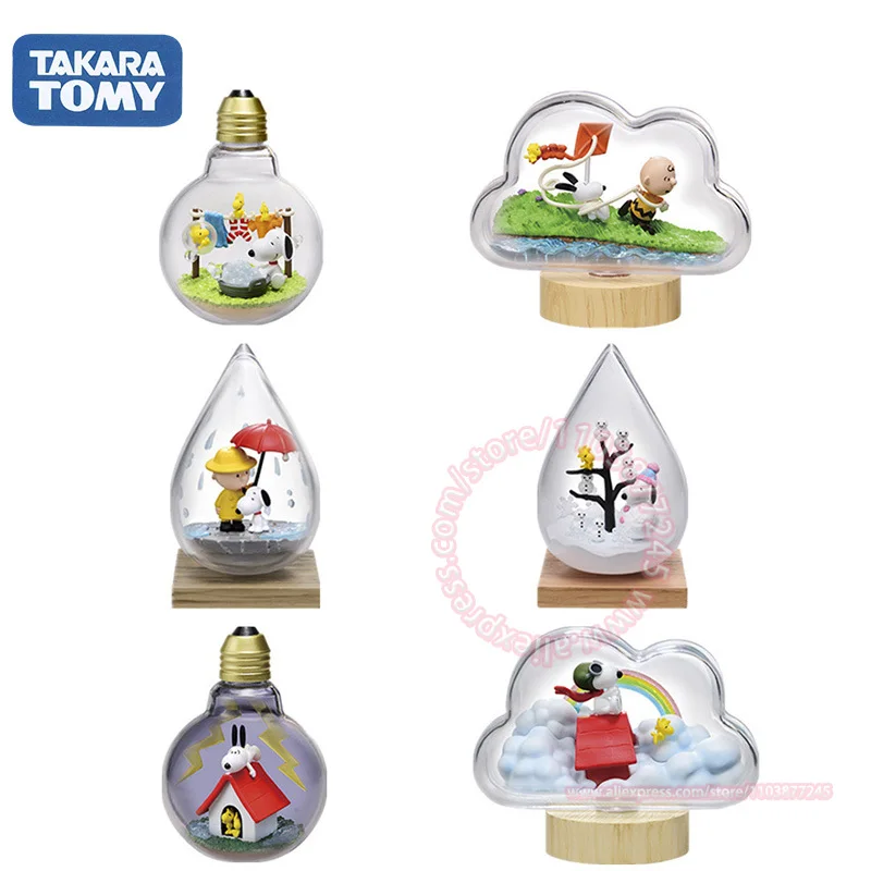 TAKARA TOMY Snoopy Series Weather in A Bottle Miniature Scene Animation Peripheral Trend Model Collection Ornaments Children Toy