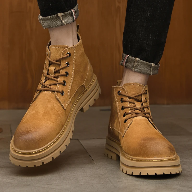 

New Men Autumn Winter Lace-up Tooling Leather Boots Warm Shoes for Men Motorcycle Ankle Boots Fashion Male Outdoor Casual Boots