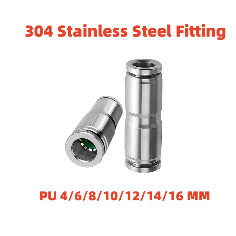 

304 Stainless steel PU Fittings Connecotrs 4/6/8/10/12/14/16mm PU Quick Release Push In Connection For Air Water Hos