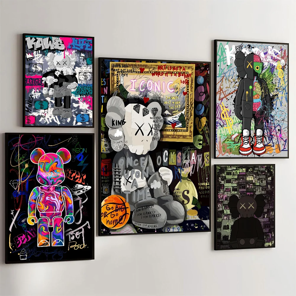 1pc Cartoon A-kawS-S Poster Self-adhesive Art Waterproof Paper Sticker Coffee House Bar Room Wall Decor