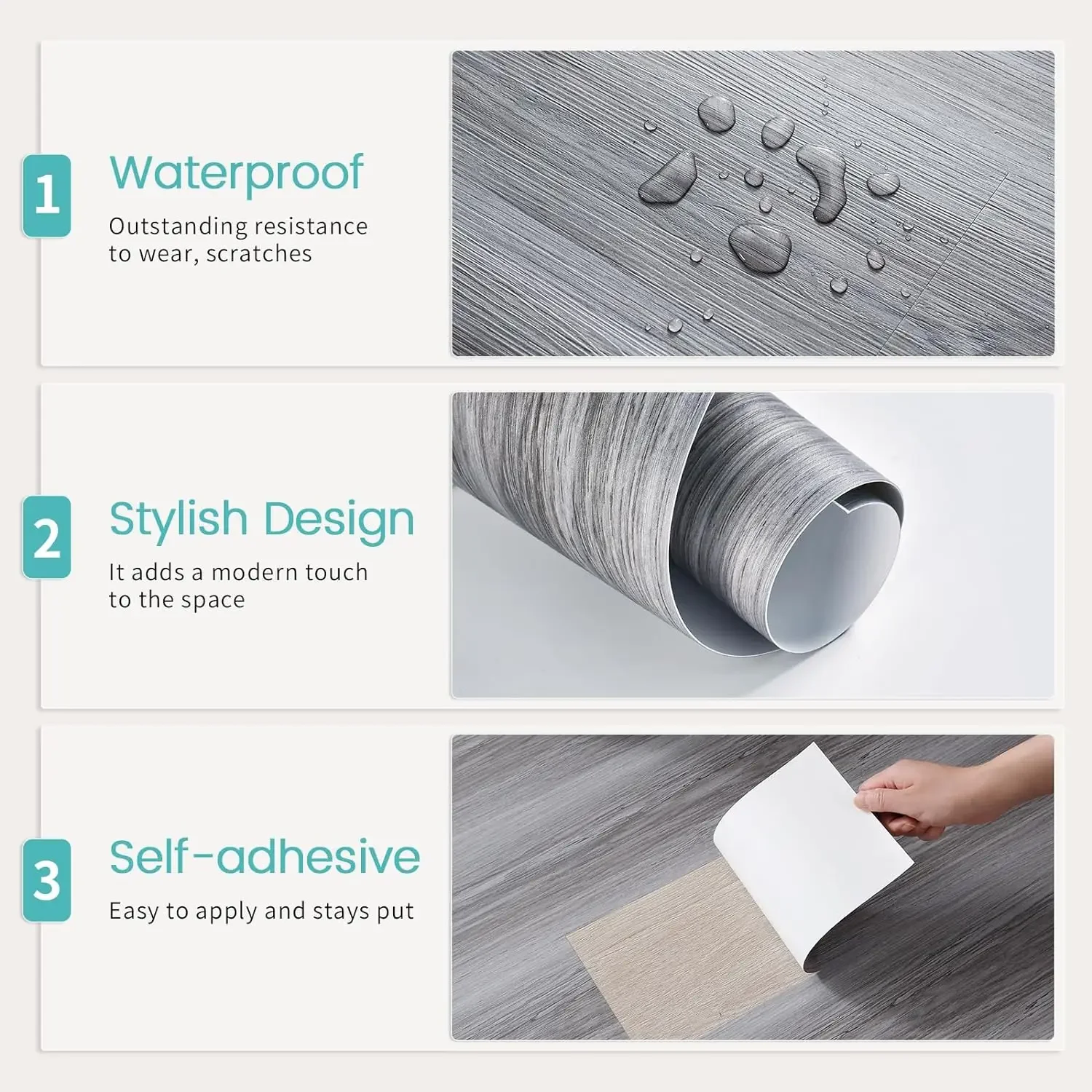 Peel and Stick Floor Tile 10 PCS 15 Sq.Ft Self Adhesive Vinyl Flooring Planks Adhesive Waterproof Wood Grain Look Flooring Tiles