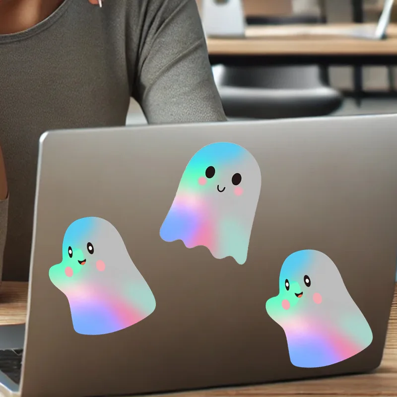 ملصقات شبح الهالوين ليزر لطيف بو شبح ثلاثي الأبعاد ملصق شارات لأجهزة الكمبيوتر المحمول مغلف مجلة ديكور لوازم الحفلات