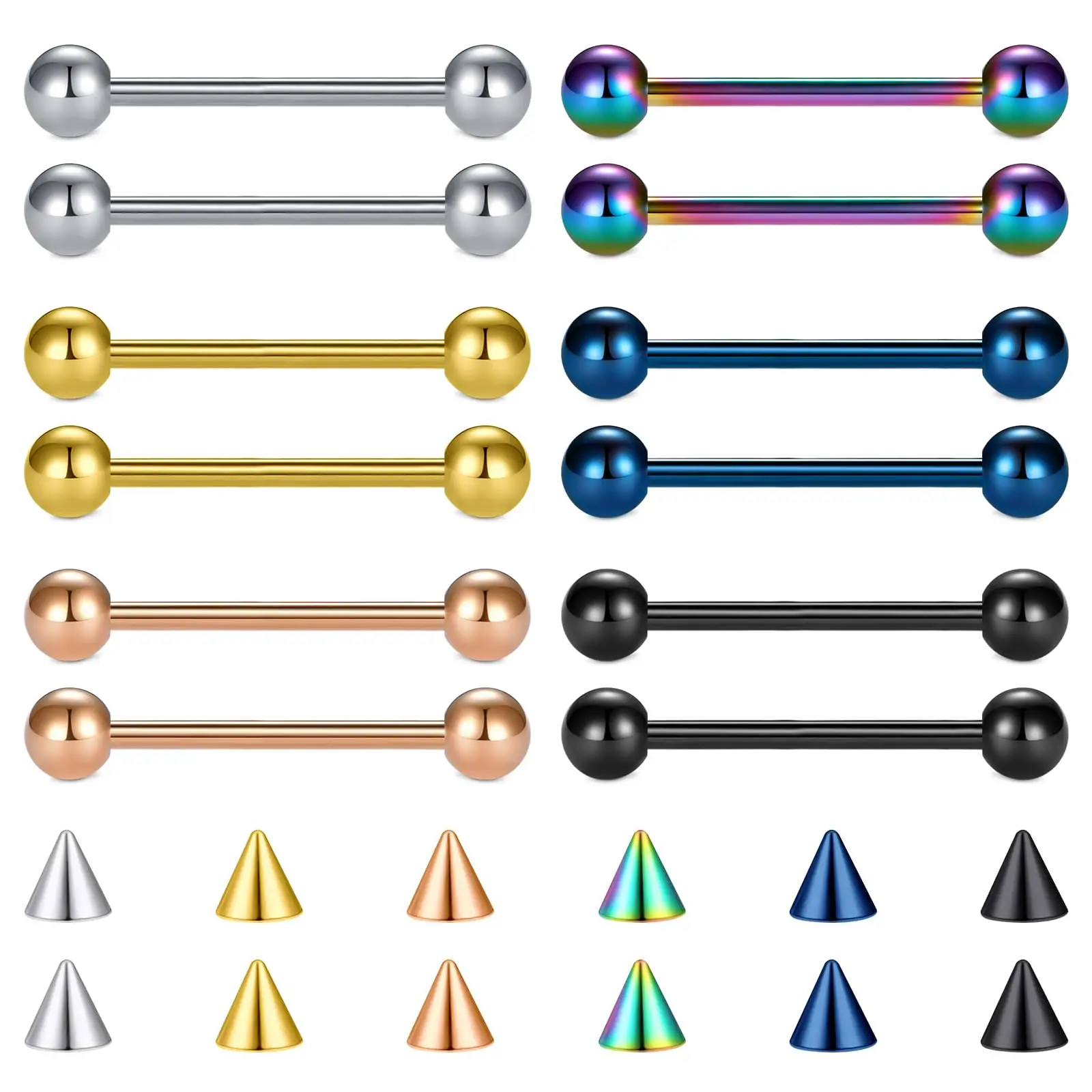 24PCS Tongue Nipple Piercing Jewelry Nipple Rings with Replacement Balls 14 Gauge Stainless Steel Tongue Rings For Women And Men