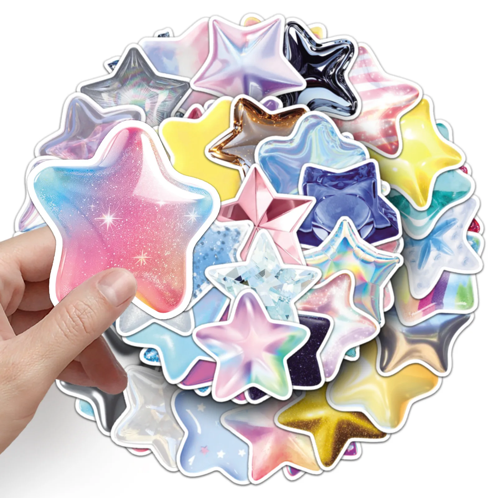 50PCS 3D Stelle stereoscopiche Graffiti Adesivi Stella a cinque punte Cartoon Decal Notebook Telefono Casco Skateboard Classici Giocattoli per bambini