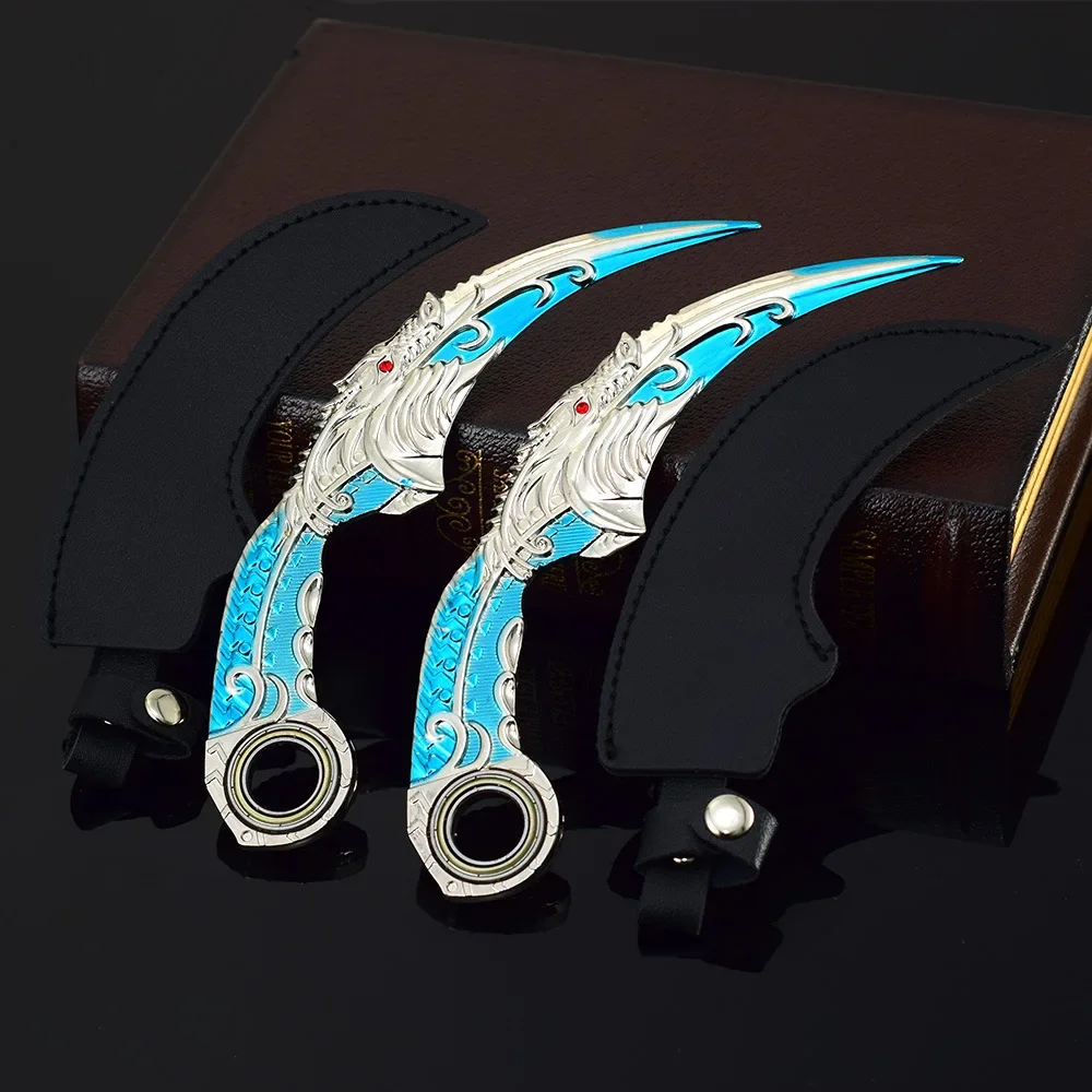 16 センチメートルドラゴン Karambit 回転可能な合金クラフトモデルダークムーンダブルとげ爪ナイフゴールデンドラゴン武器トレーニングナイフおもちゃの少年