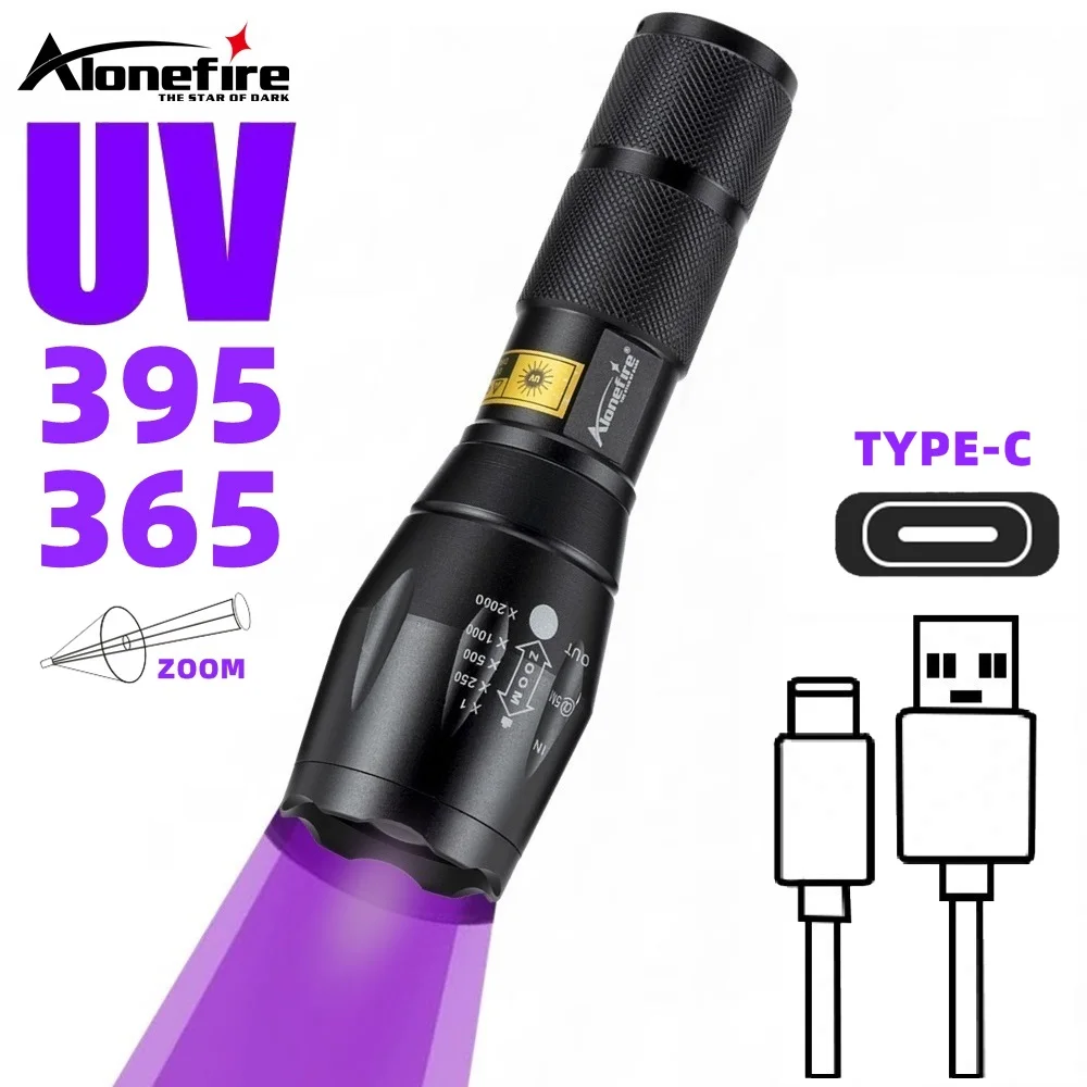 

365&395nm Zoom UV Flashlight Usb Rechargeable Ultraviolet Pet Cat Dog Urine Stains Detector Ore Scorpion Marker Checker G700-C