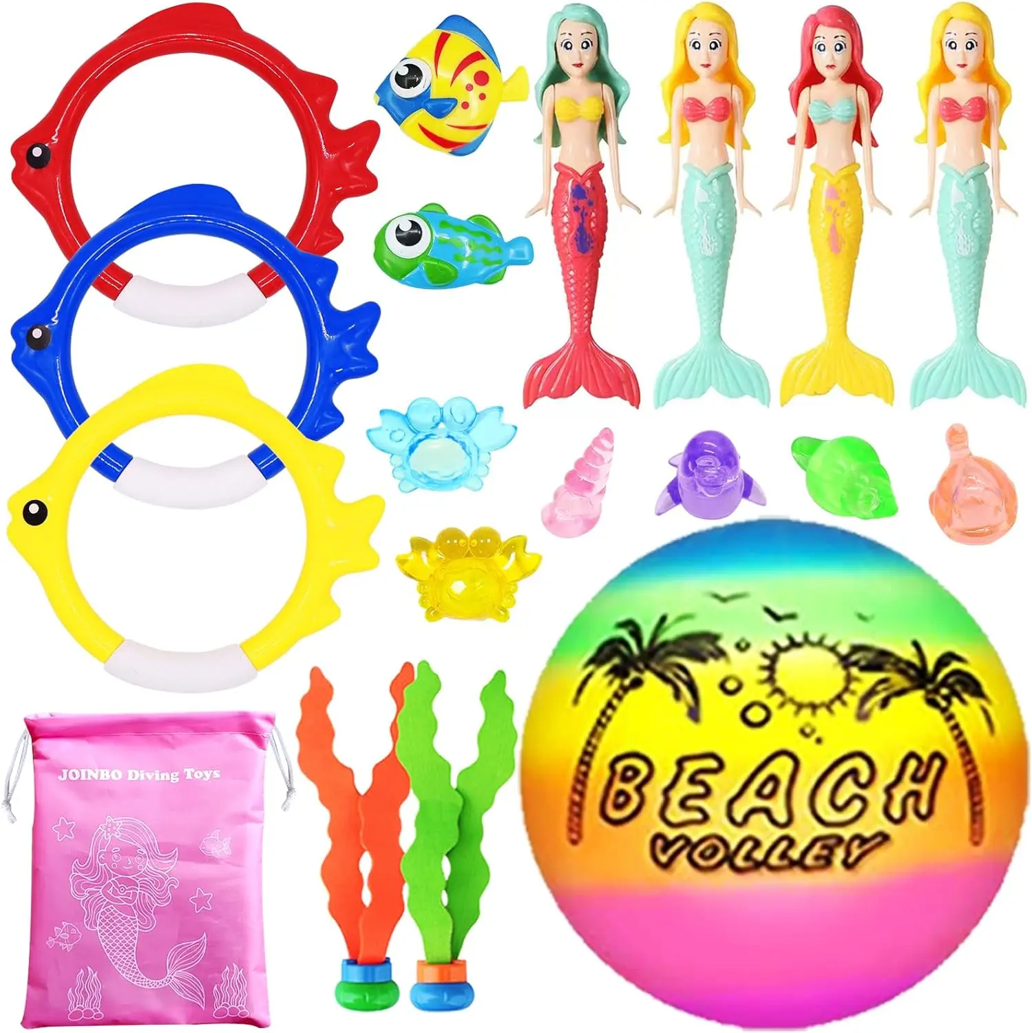 

18 Pc Diving Pool Toys Set with Storage Bag, Summer Swim Water Sinking Mermaid Games