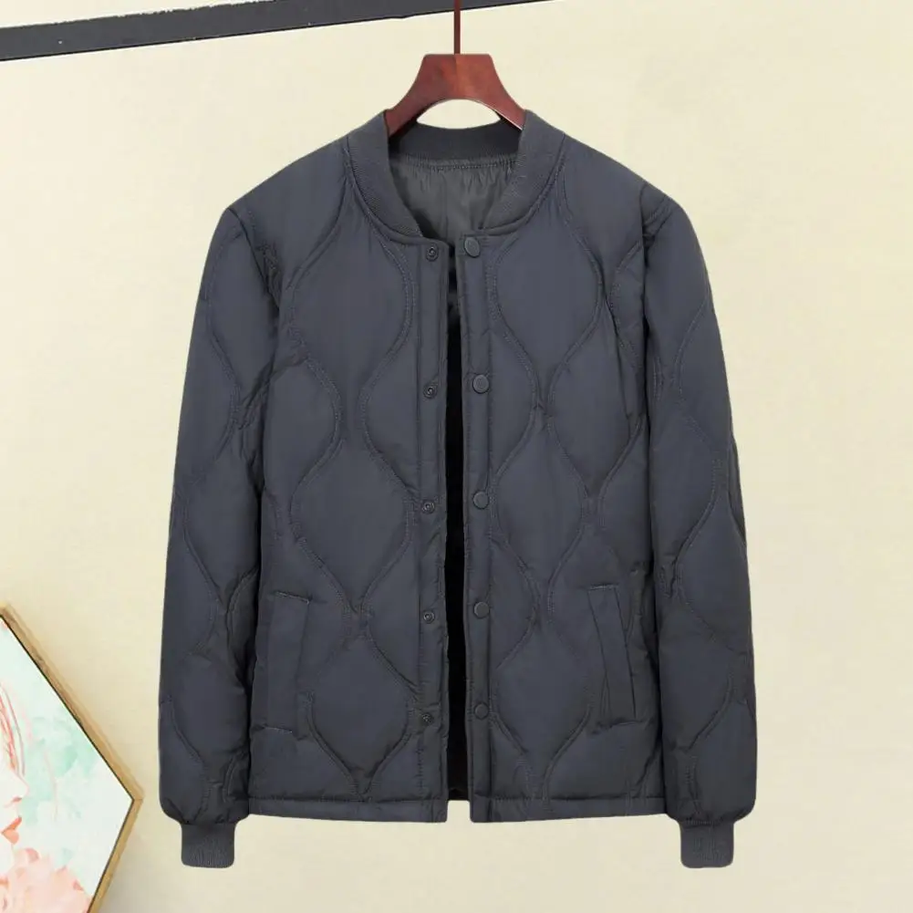 Men Down Coat Stand Collar Long Sleeve Jacket Coat Outdoor Leisure Bottoming Quilted Outwear