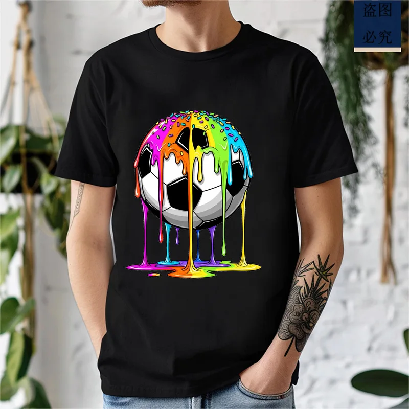 Mens Crew Neck T Shirt Melting Soccer Ball Graphic Short Sleeve Tees Summer Casual Tops For Men Sport Print Daily Shirts