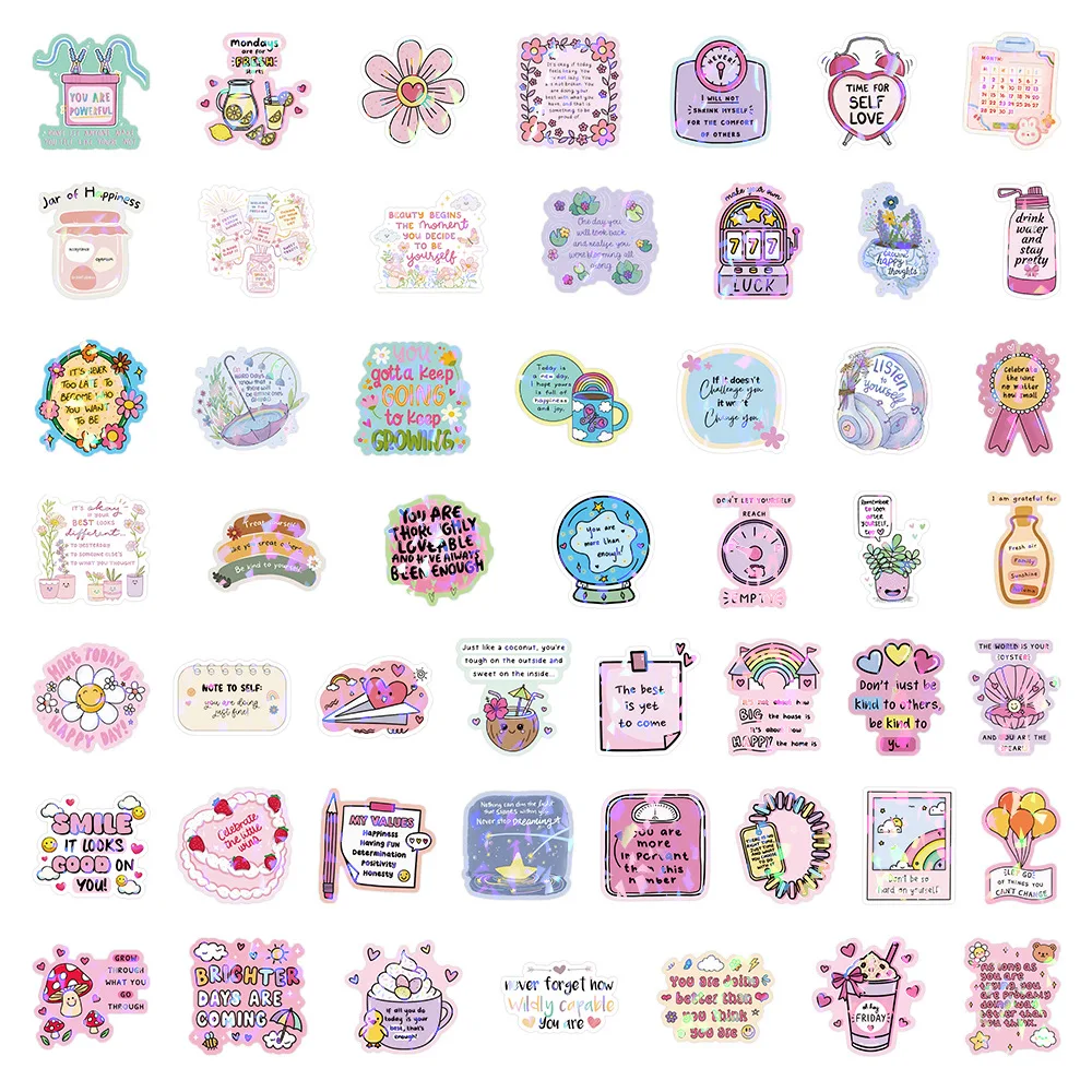 50/100 Pcs Cute Inspirational Quote Aesthetic Fresh Stickers Reusable for DIY Car Suitcase Fridge Phone Stationery Box Decals