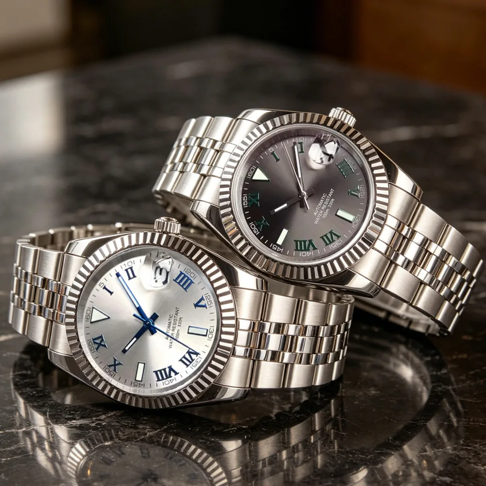 Miyota 8215 Sunburst Dial 36mm 39mm Roman Numbers 200M Waterproof Dive Automatic Men Watch Sapphire Steel Relogio Slide Buckle