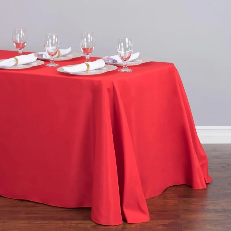 Bulk Rectangular Tablecloths 90 in x 132 in with Rounded Corners - Red Table Cloths for 6 ft Rectangle Tables Floor Length