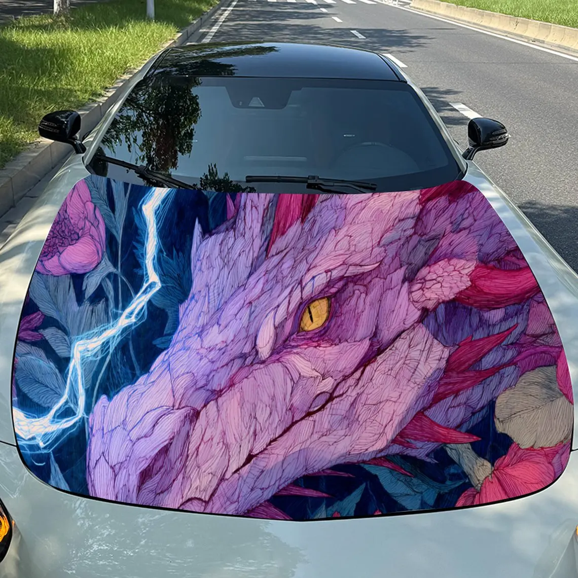 

Epic Purple Sea Dragon Car Hood Stickers - Self-Adhesive, Waterproof and Durable Vinyl Wrap, Decorate And Protect Your Car, Fit