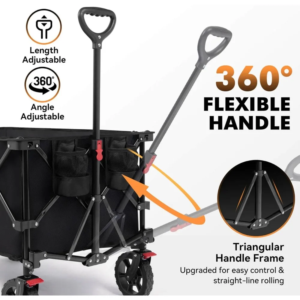 Carrinho de vagão dobrável extra grande - capacidade de 330LBS, rodas todo-o-terreno para transporte utilitário de praia de jardim ao ar livre