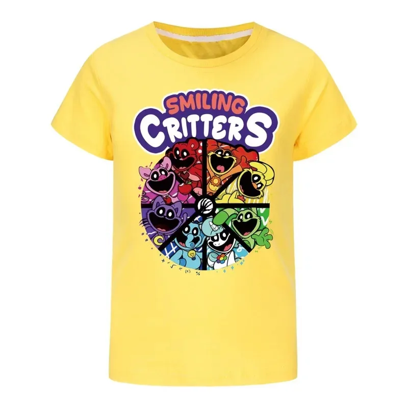 AD1 ゲーム笑顔クリッターズボーイズプリントキッズ Tシャツ夏猫昼寝漫画カジュアル Tシャツ子供服女の子 Tシャツ Kawa5@rD~