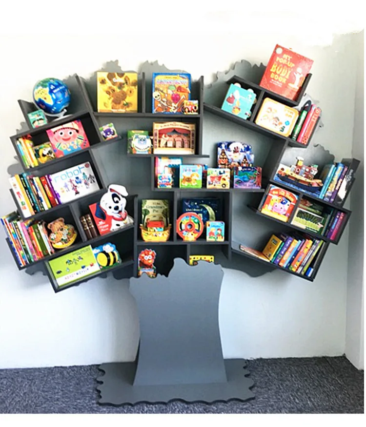 Kindergarten School Wisdom Tree Bookshelf Floor Shelf Library Reading Area Bookcase Store Cabinet