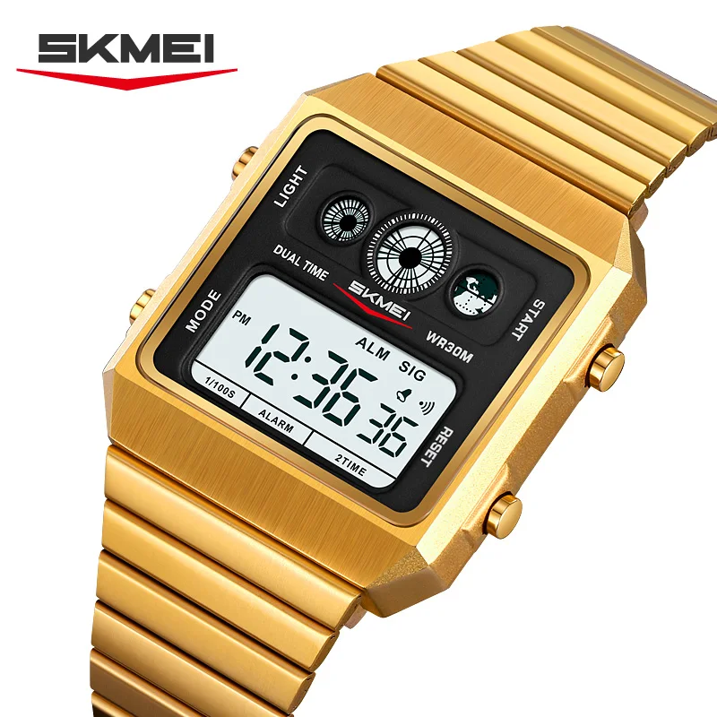 

SKMEI 2450, металлические цифровые простые квадратные часы для мужчин, секундомер с обратным отсчетом, Hombre, недельные часы, наручные часы с подсветкой, мужские