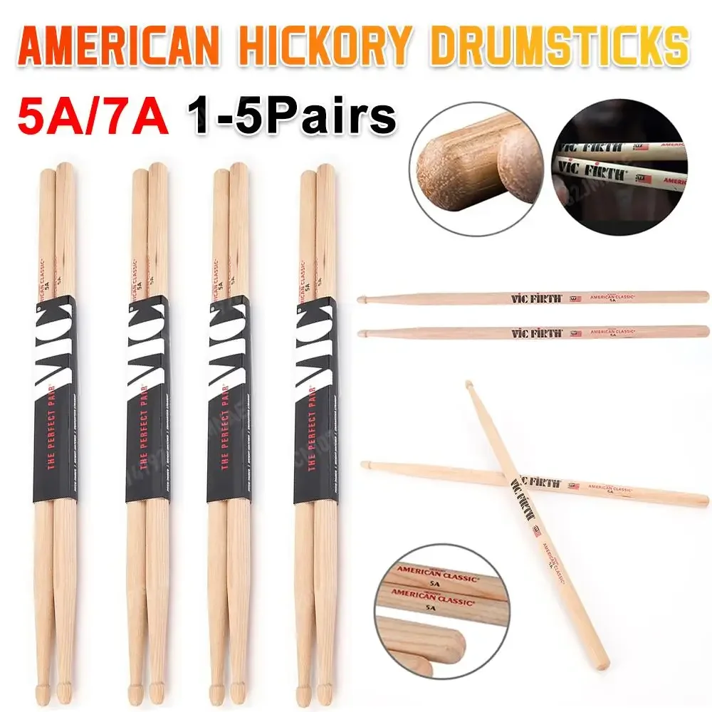 2Pcs Drumsticks 5A/7A Mallets Consistent Weight and Pitch American Hickory Drumsticks Classic Drum Sticks Percussion Accessories