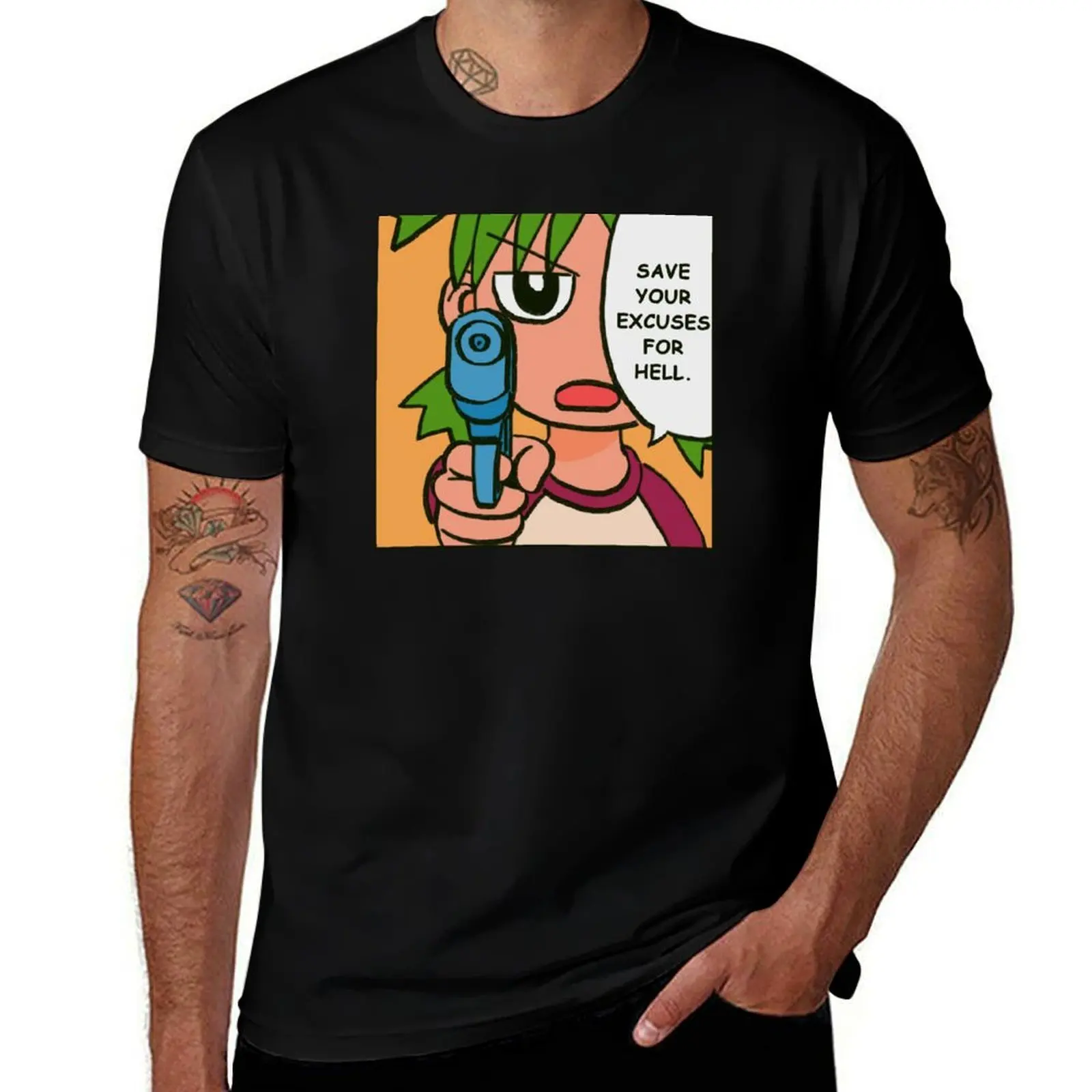 

I draw water gun yotsuba says save your excuses for hell meme T-Shirt hippie clothes baggy shirts black t-shirts for men