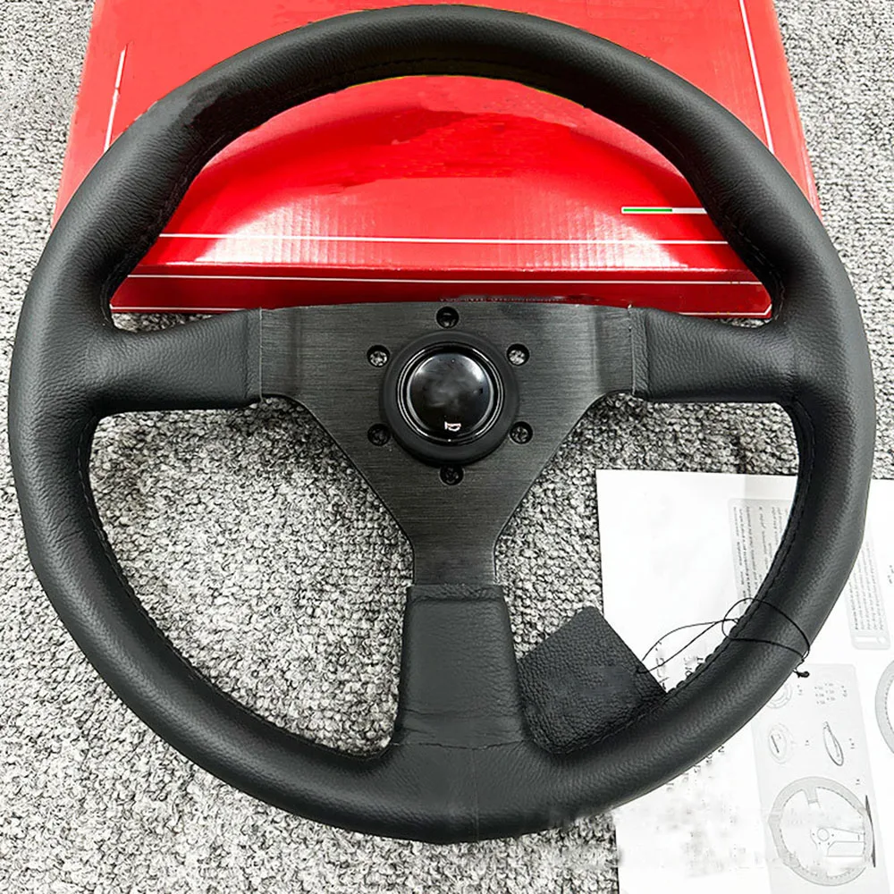 Universal 14 Inch 350mm Flat Lychee Grain Leather Racing Steering Wheel Car Modification Accessories