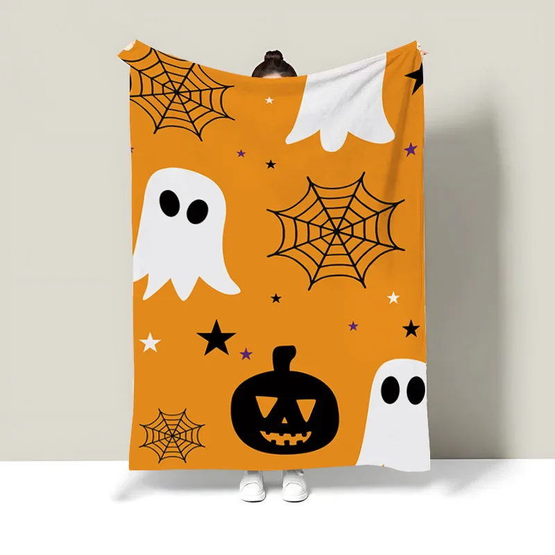 Halloween Series Throw Blanket Cute Multiple Patterns Pumpkin Ghost Bat Flannel Blanket Soft Warm Home Holiday Decor Gift