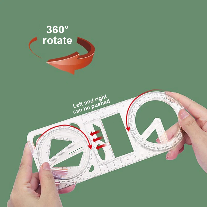 Multifuncional 360 °   Regla de dibujo geométrico móvil para la escuela, plantilla de matemáticas, herramienta de medición, portátil, plano, 3D