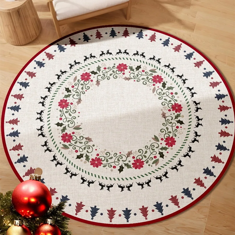 

Christmas Round Carpet Living Room Vintage Light Luxury Mats for Bedroom Carpet Home Decoration Floor Mat Soft Short Plush Rug