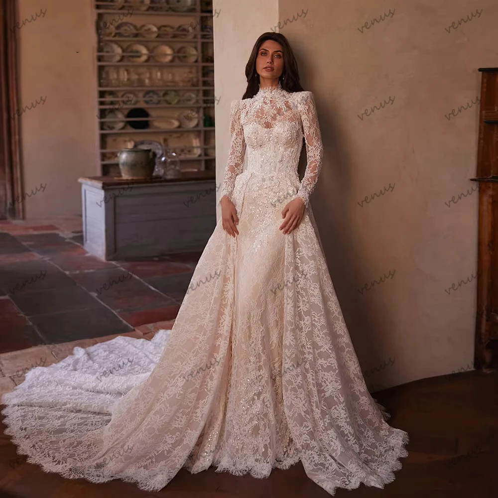 

Гламурные свадебные платья Великолепные свадебные платья Кружевные многоярусные халаты Скромные длинные рукава Красивые платья Vestidos De Novia по индивидуальному заказу 2026