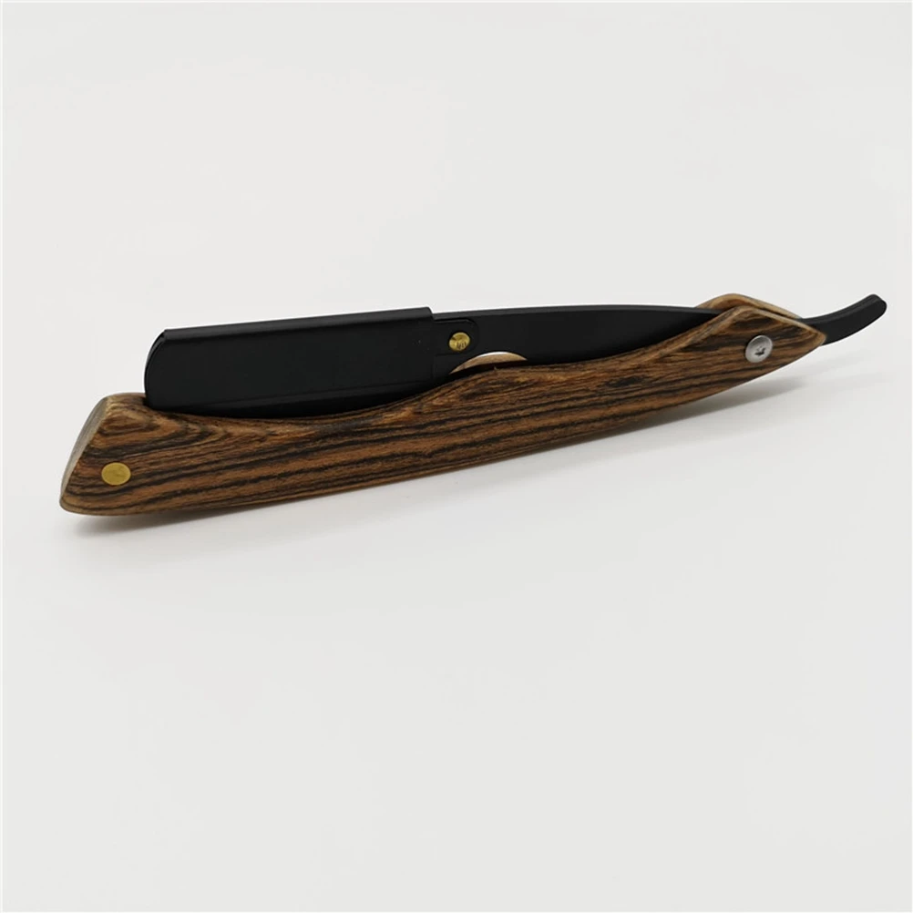 

Wooden Handle Black Straight Barber Steel Folding Vintage Metal Shaving For Men Portable Travel Use Safe Manual Without Blade
