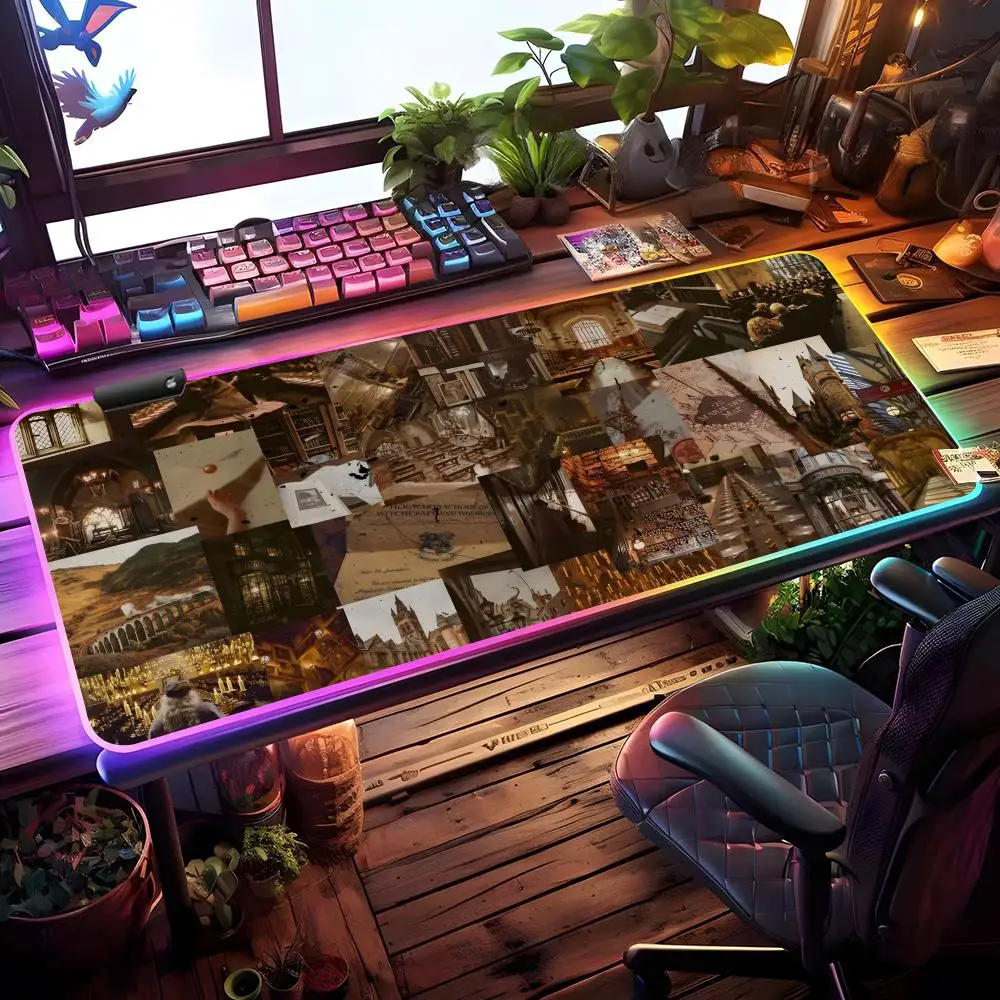 

S-H-Harry-YES P-Potter-ES Mouse Pad RGB Gaming Mouse Pad Desk Mat HD Gamer Large LED Light XXL MousePads
